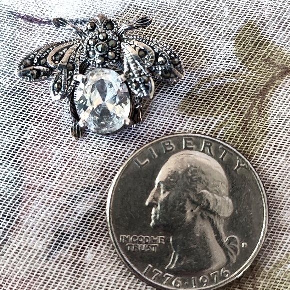 Bee Sterling 925 Signed Clear Cubic Zirconia Brooch Pendant Bug Insect Fly - Picture 12 of 14